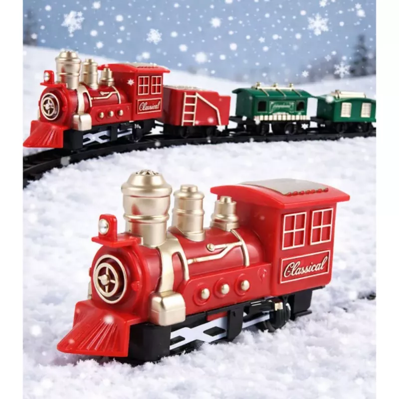 LEAN TOYS Tren clásico miniatura con locomotora a pilas, vagones y vías 13 uds.