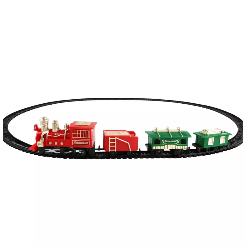 LEAN TOYS Tren clásico miniatura con locomotora a pilas, vagones y vías 13 uds.