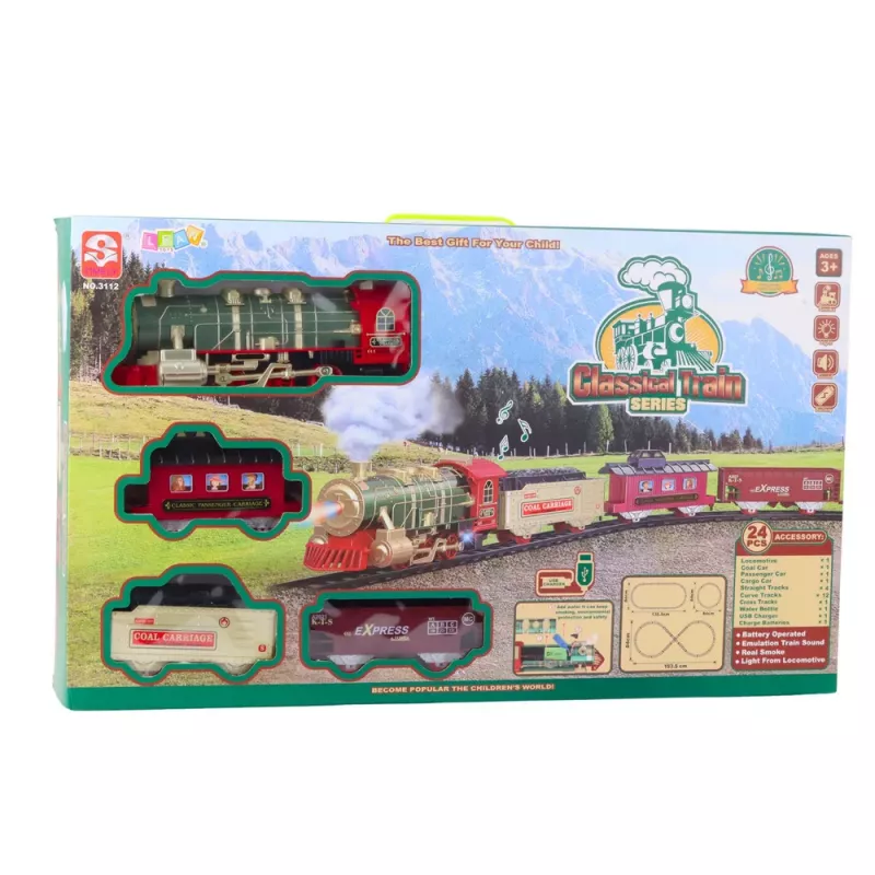 LEAN TOYS Tren eléctrico Classic Train con luces, sonidos y efecto de humo, 24 piezas