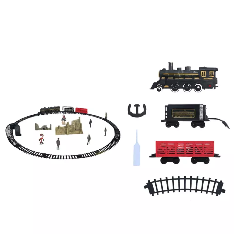 LEAN TOYS Set de tren eléctrico con locomotora, vagones y vías, luces y sonidos