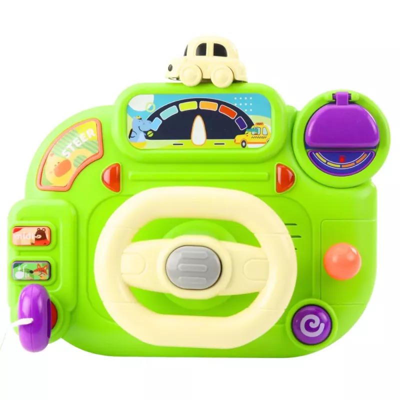 LEAN TOYS Volante interactivo para niños – simulador de conducción con luz y sonido, verde