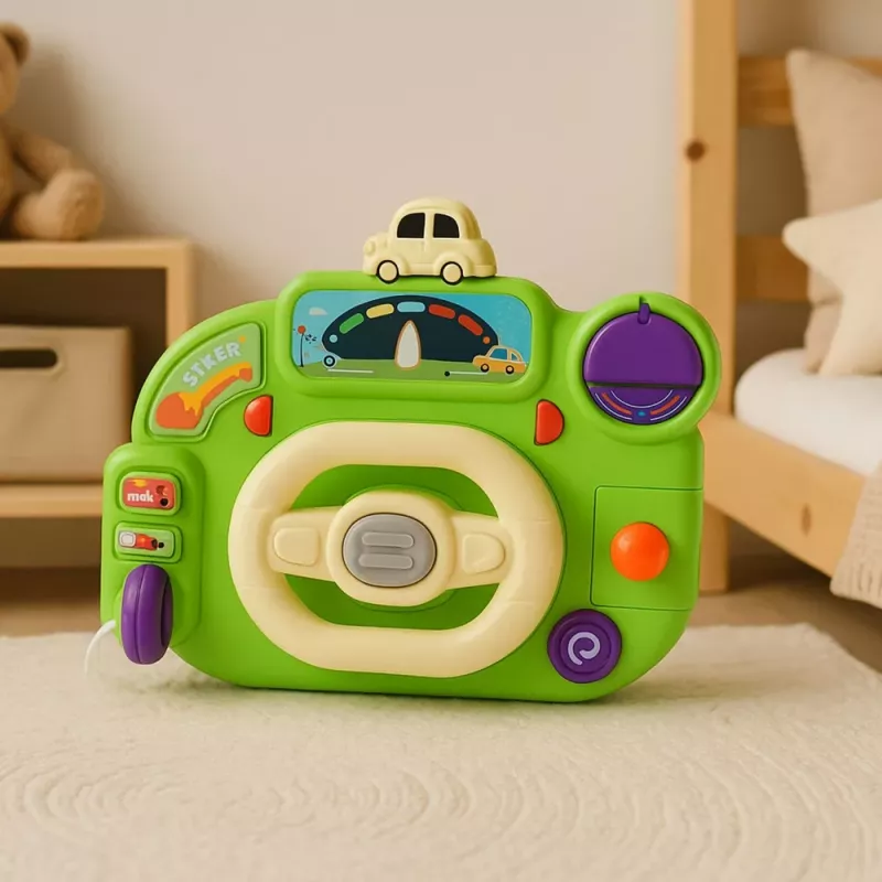 LEAN TOYS Volante interactivo para niños – simulador de conducción con luz y sonido, verde
