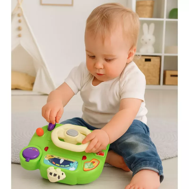 LEAN TOYS Volante interactivo para niños – simulador de conducción con luz y sonido, verde