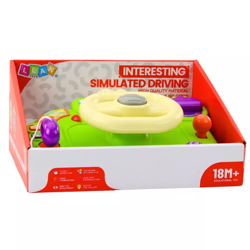 LEAN TOYS Volante interactivo para niños – simulador de conducción con luz y sonido, verde