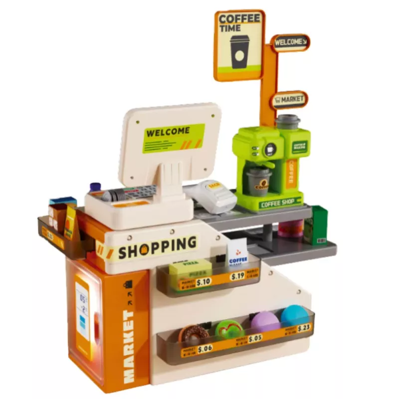 LEAN TOYS Caja registradora Shop Café con accesorios, luces y sonidos 70 piezas