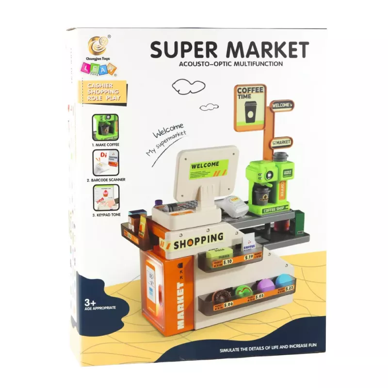 LEAN TOYS Caja registradora Shop Café con accesorios, luces y sonidos 70 piezas