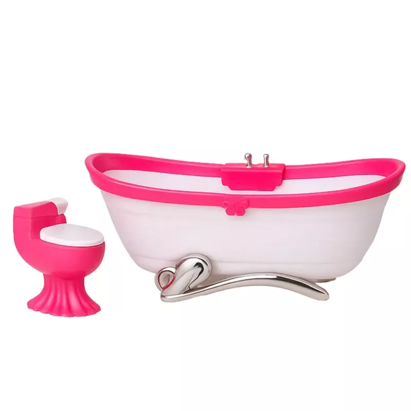 LEAN TOYS Set de baño para muñecas: bañera, inodoro, lavabo con espejo