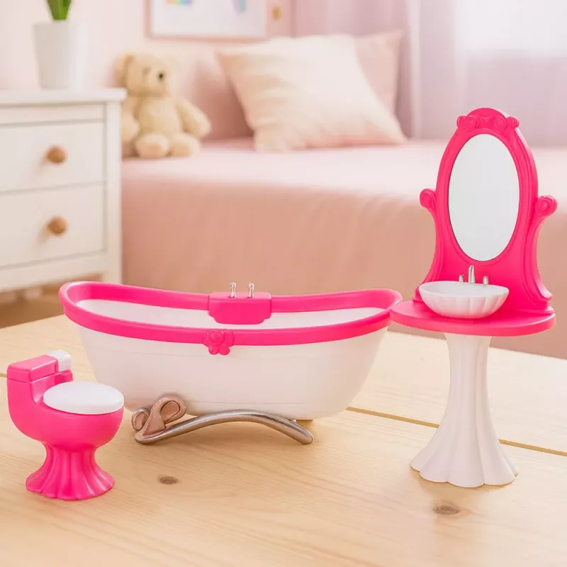 LEAN TOYS Set de baño para muñecas: bañera, inodoro, lavabo con espejo