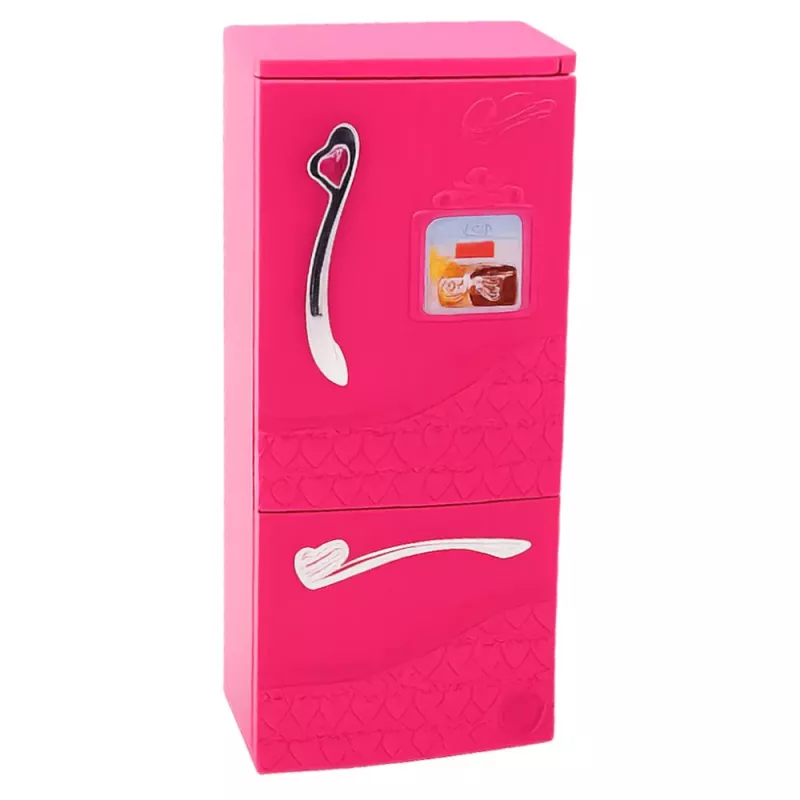 LEAN TOYS Set de cocina para muñecas con frigorífico, cocina y accesorios, rosa