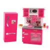 LEAN TOYS Set de cocina para muñecas con frigorífico, cocina y accesorios, rosa