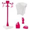 LEAN TOYS Set de lavandería para muñecas lavadora, secadora, cesta de la ropa y perchas rosa