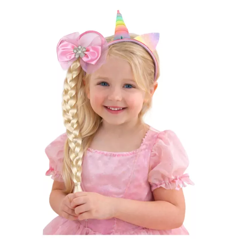 LEAN TOYS Set de diadema de unicornio con trenza y lazo pastel