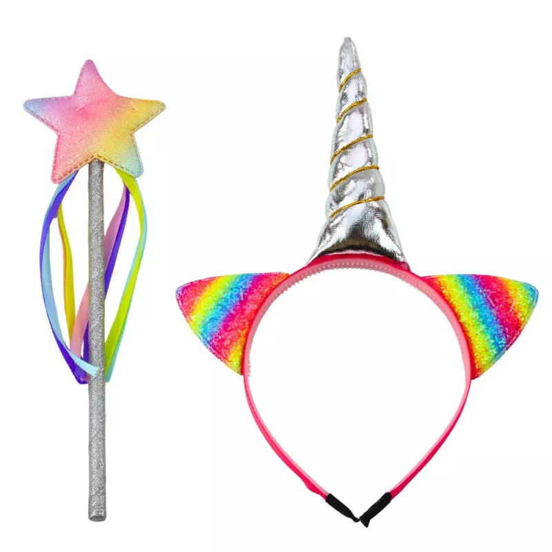 LEAN TOYS Set de diadema con cuerno y orejas de unicornio