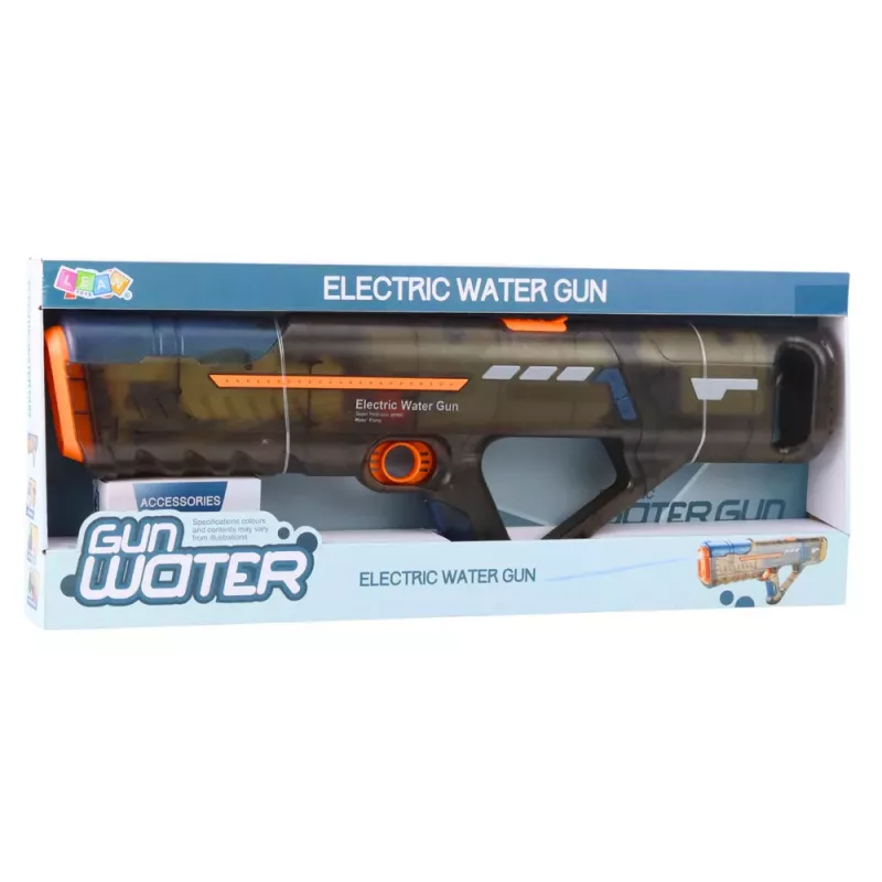 LEAN TOYS Pistola de agua eléctrica tipo rifle recargable transparente negra 55 cm
