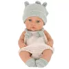 LEAN TOYS Muñeca bebé, conjunto gris, gorro, babero, 18 cm