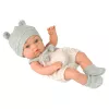 LEAN TOYS Muñeca bebé, conjunto gris, gorro, babero, 18 cm
