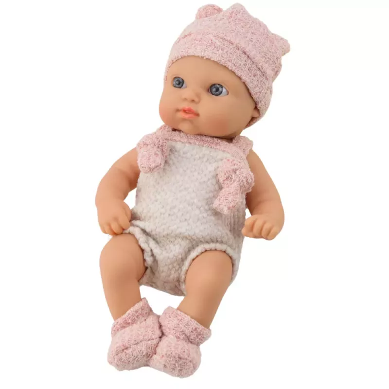 LEAN TOYS Muñeca bebé, conjunto rosa, gorro, babero, 18 cm