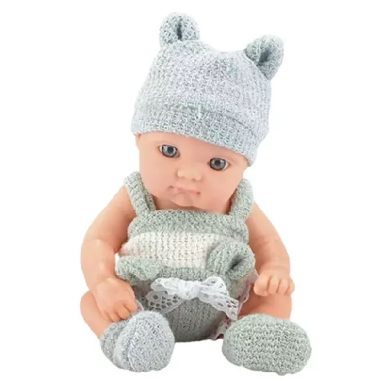 LEAN TOYS Muñeca bebé con manta, conjunto en blanco y gris, gorro, 18 cm