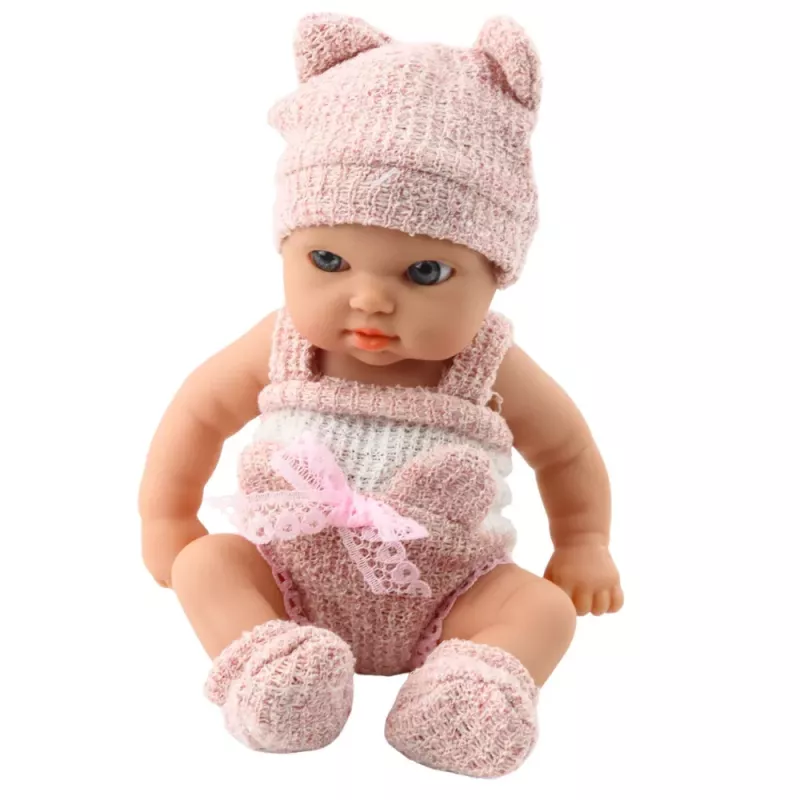 LEAN TOYS Muñeca bebé con manta, ropa blanca y rosa, gorro, 18 cm