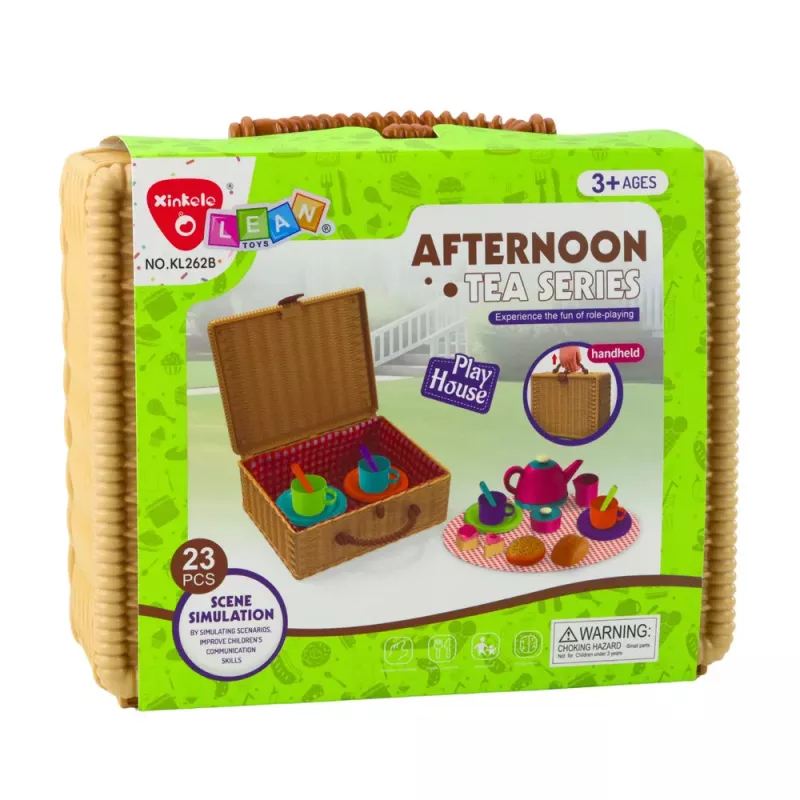 LEAN TOYS Set de té en cesta tazas platos dulces 23 piezas