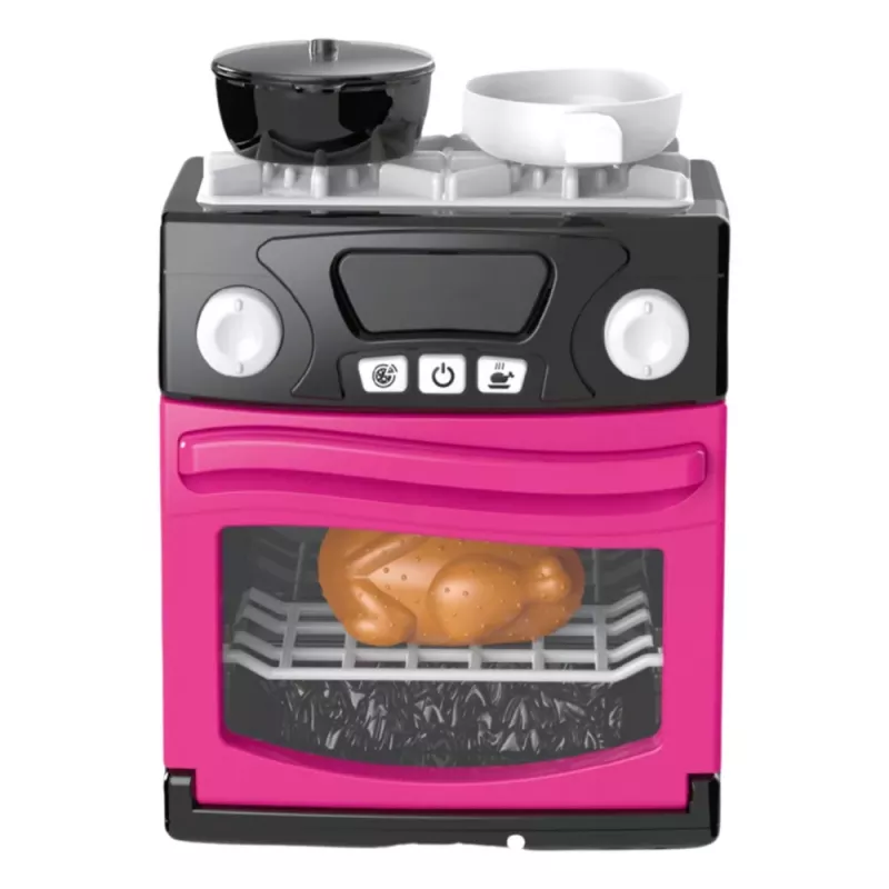 LEAN TOYS Cocina de juguete con horno, comida, luz, sonidos, rosa