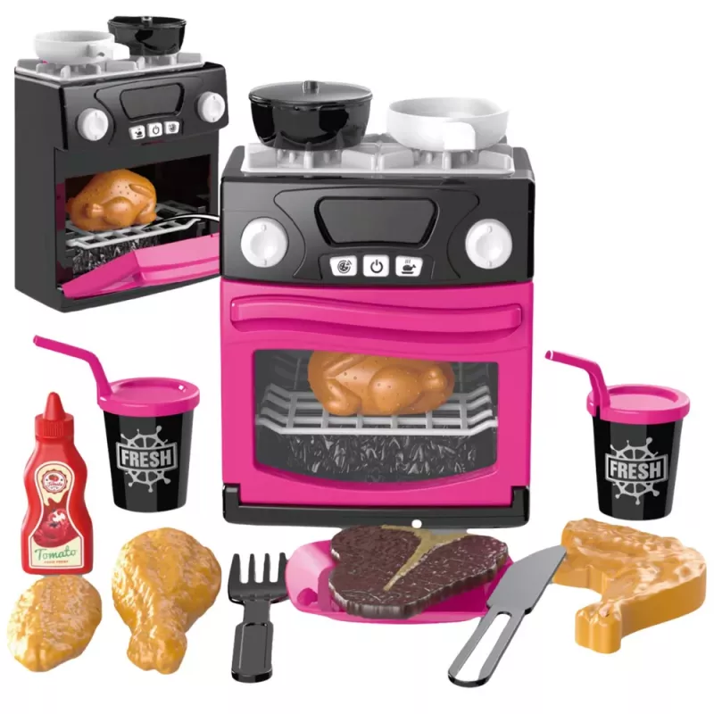 LEAN TOYS Cocina de juguete con horno, comida, luz, sonidos, rosa