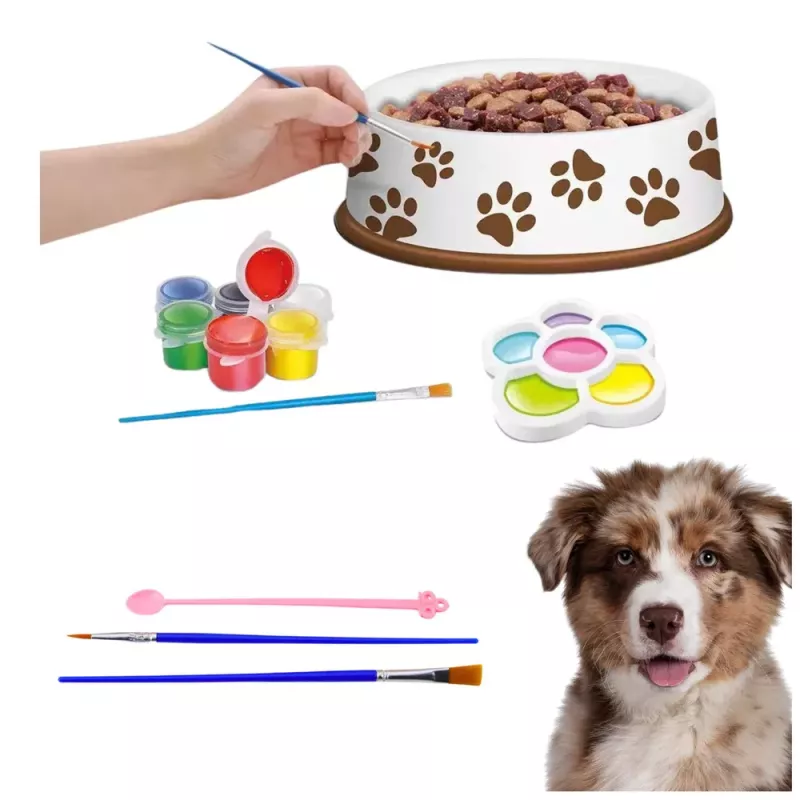 LEAN TOYS Set creativo comedero para perros para pintar, pinturas, pincel, DIY, 6 piezas