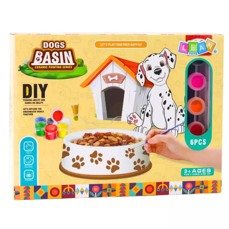 LEAN TOYS Set creativo comedero para perros para pintar, pinturas, pincel, DIY, 6 piezas
