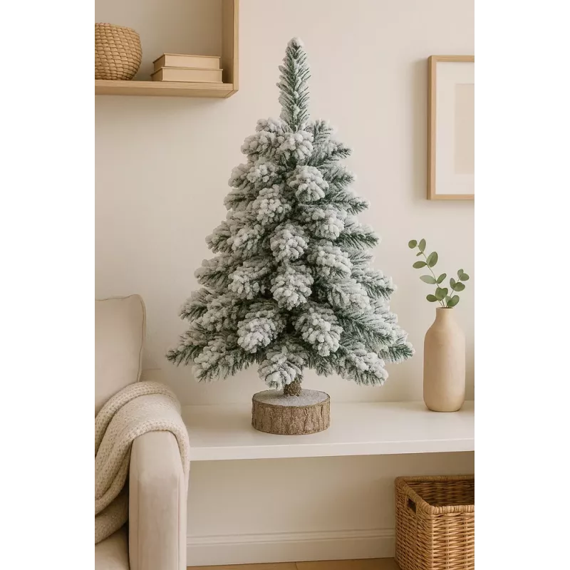 LEAN Árbol de Navidad artificial decorativo sobre tronco con nieve 60 x 16 cm