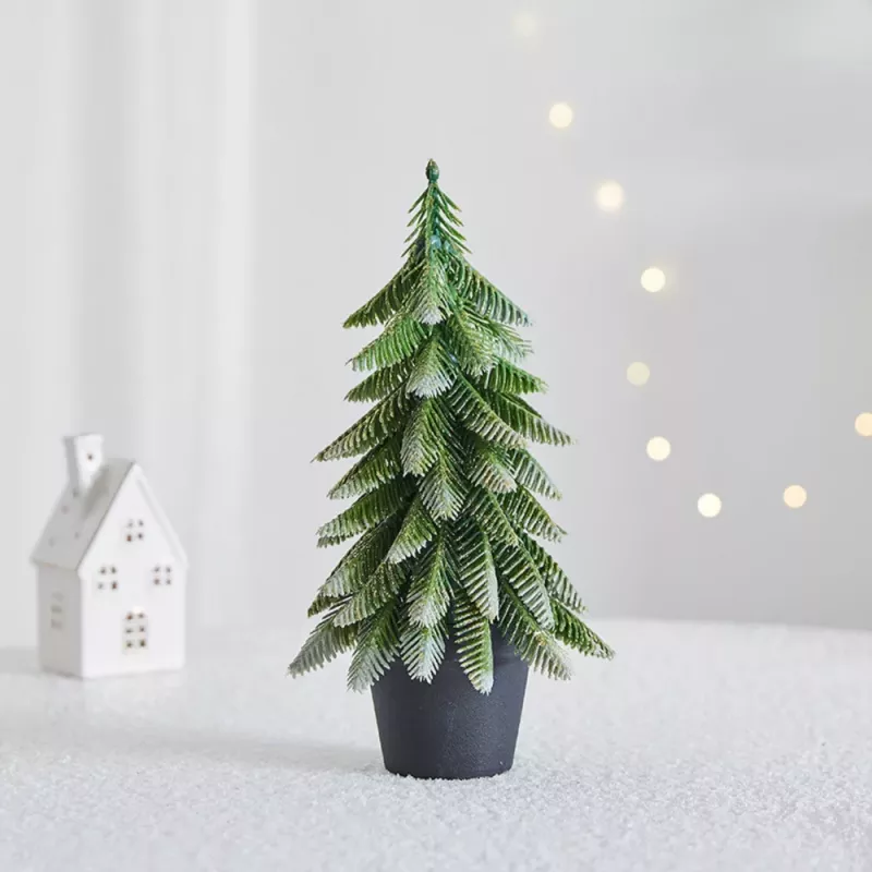 LEAN Árbol de Navidad artificial decorativo en maceta, plata, 22x10cm