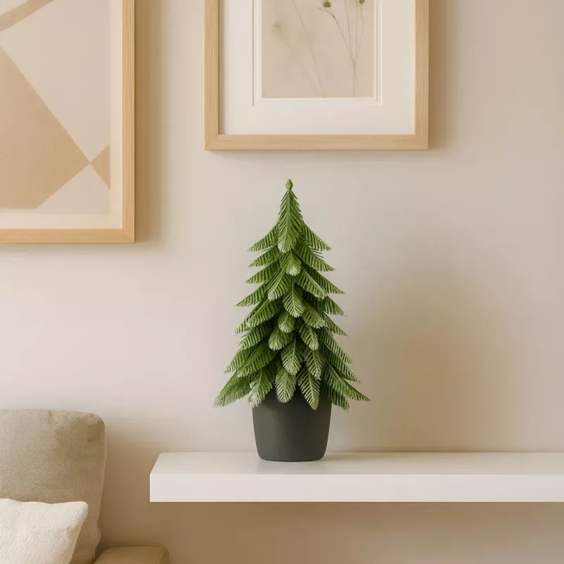 LEAN Árbol de Navidad artificial decorativo en maceta, plata, 22x10cm