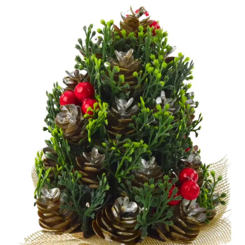 LEAN Piña de árbol de Navidad decorativa artificial con bayas rojas decoración 17x10cm