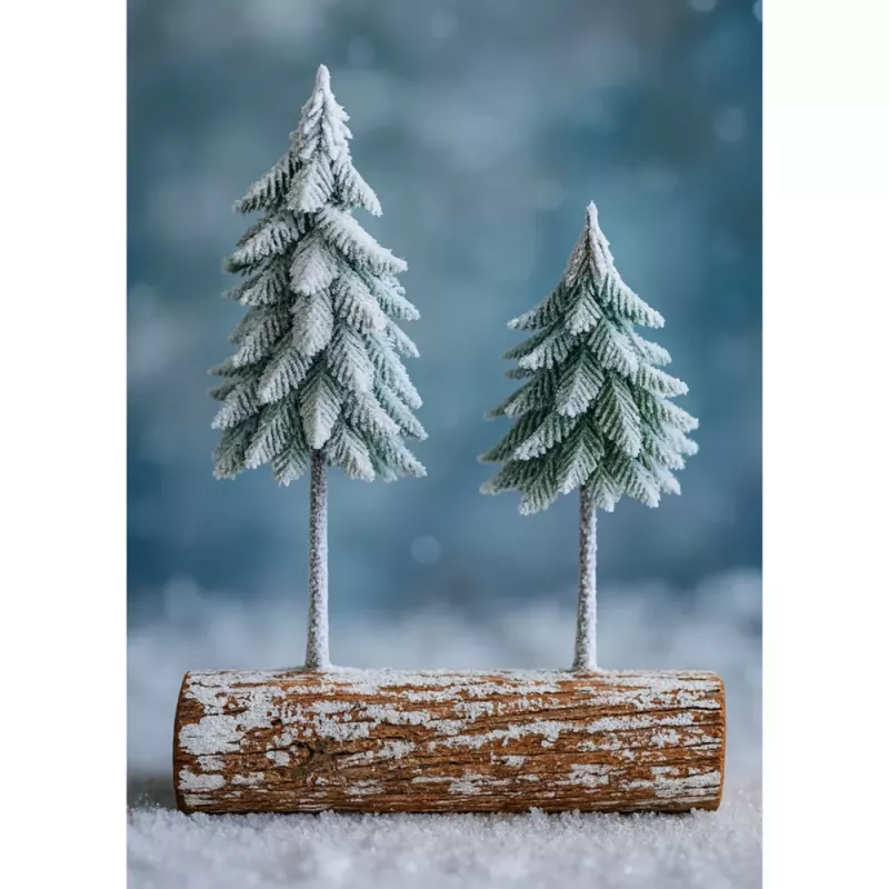 LEAN Composición de árbol de Navidad decoración sobre tronco cubierto de nieve 34 x 28 cm