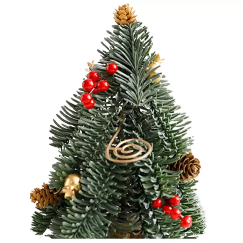 LEAN Árbol de Navidad decorativo sobre tronco con bayas rojas 26 x 12 cm