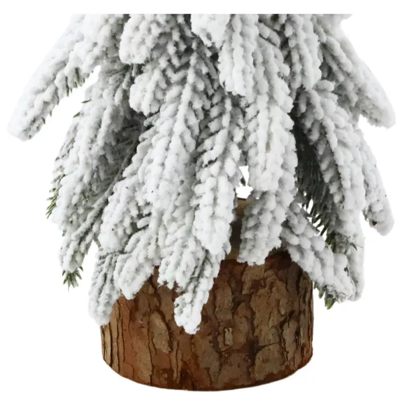 LEAN Árbol de Navidad artificial decorativo sobre tronco cubierto de nieve 20 x 9 cm