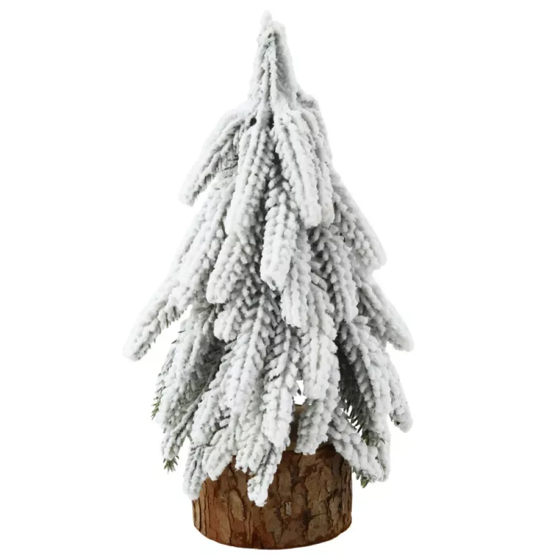 LEAN Árbol de Navidad artificial decorativo sobre tronco cubierto de nieve 20 x 9 cm