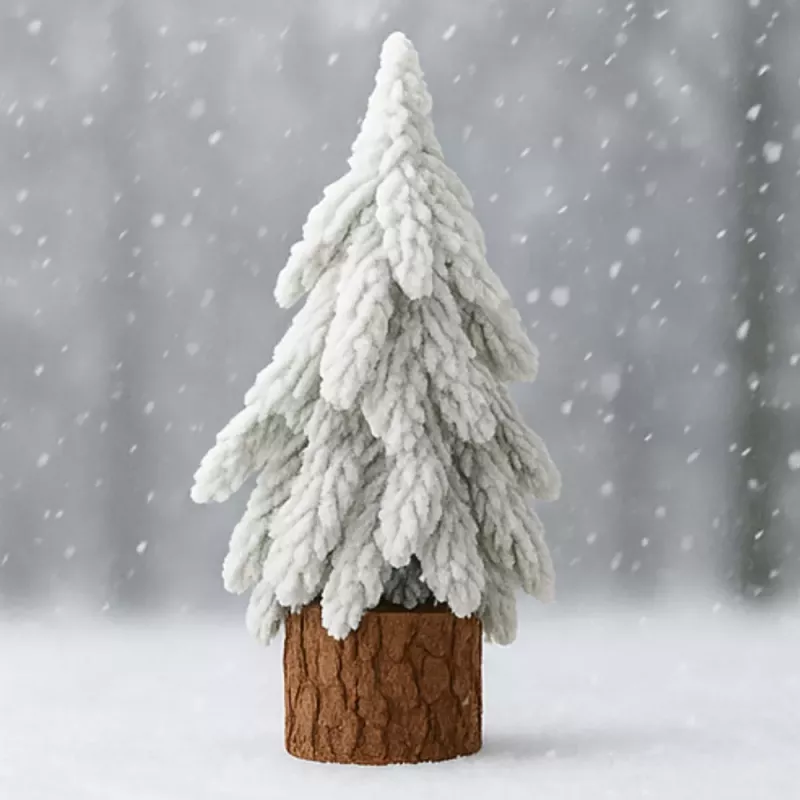 LEAN Árbol de Navidad artificial decorativo sobre tronco cubierto de nieve 20 x 9 cm