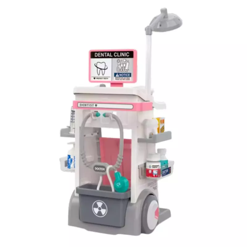 LEAN TOYS Set de médico-dentista con carrito médico y efectos de luz, rosa, 26 piezas