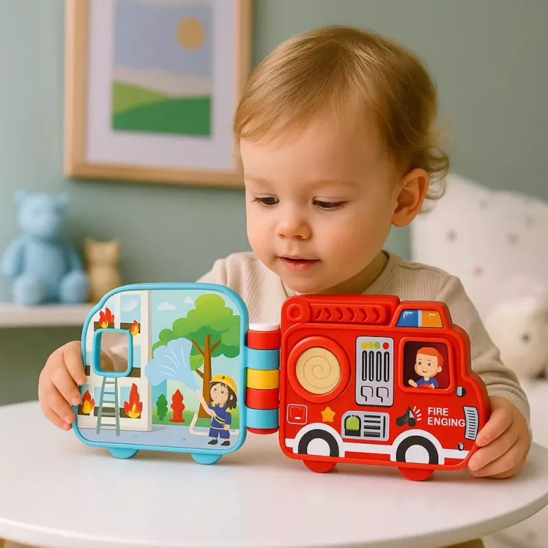 LEAN TOYS Libro de aprendizaje interactivo vehículos luces sonidos elementos móviles