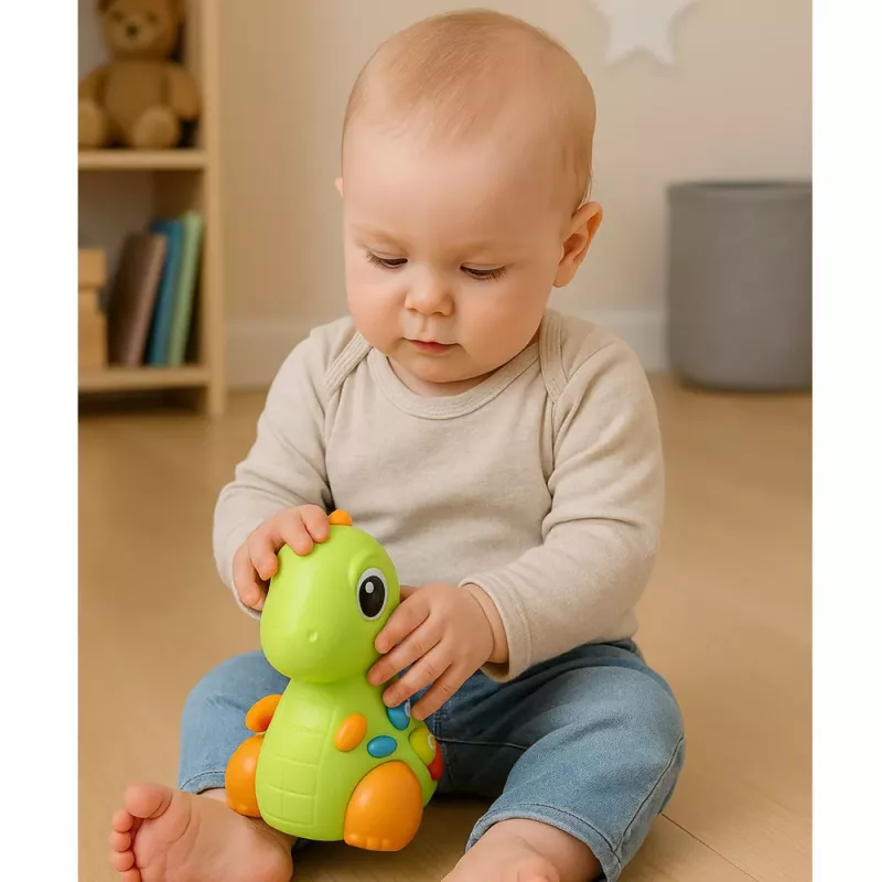 LEAN TOYS Juguete interactivo para niños pequeños dinosaurio sobre ruedas con luz y sonido