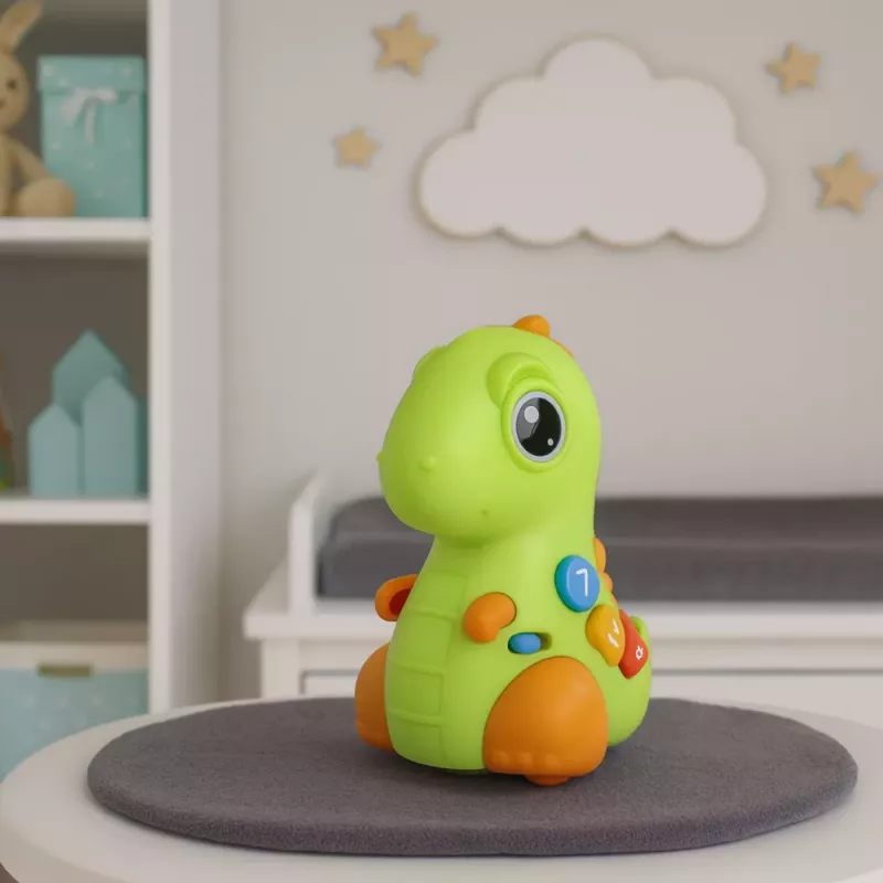 LEAN TOYS Juguete interactivo para niños pequeños dinosaurio sobre ruedas con luz y sonido