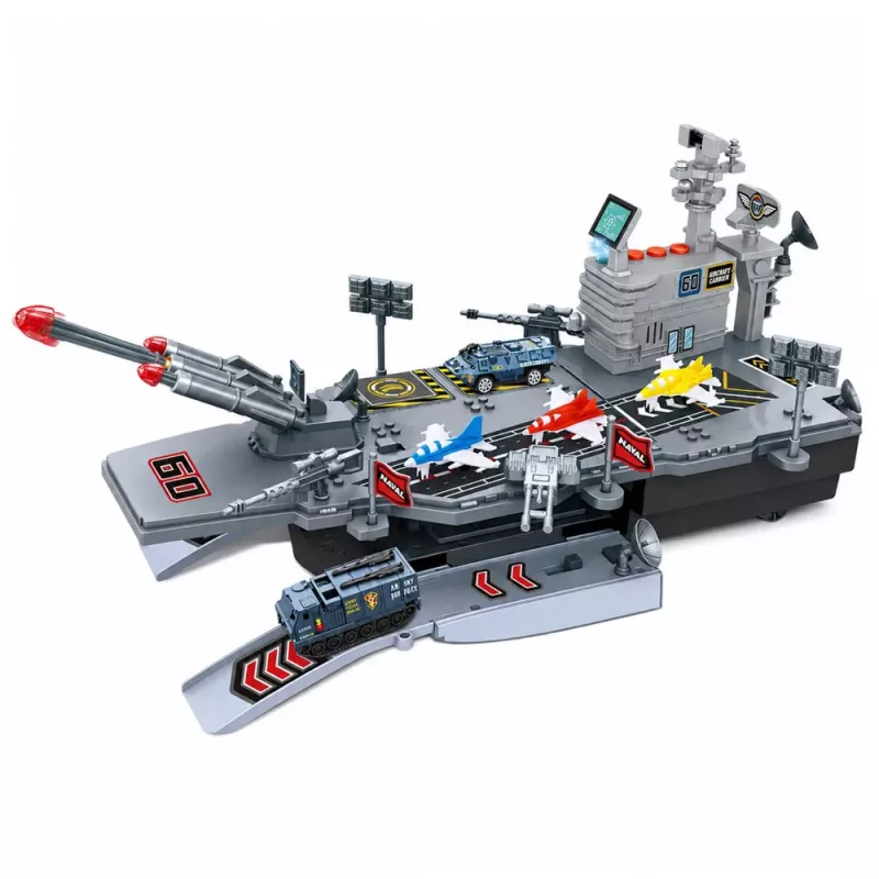 LEAN TOYS Set militar portaaviones base militar aviones de combate vehículos luz sonido