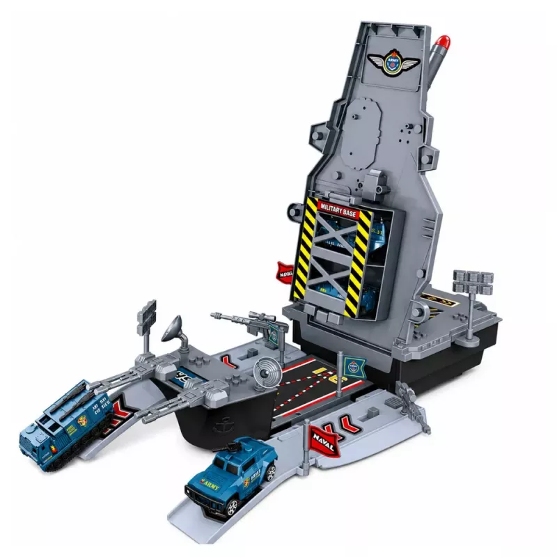 LEAN TOYS Set militar portaaviones base militar aviones de combate vehículos luz sonido