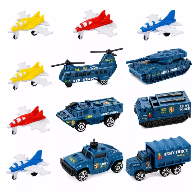 LEAN TOYS Set militar portaaviones base militar aviones de combate vehículos luz sonido