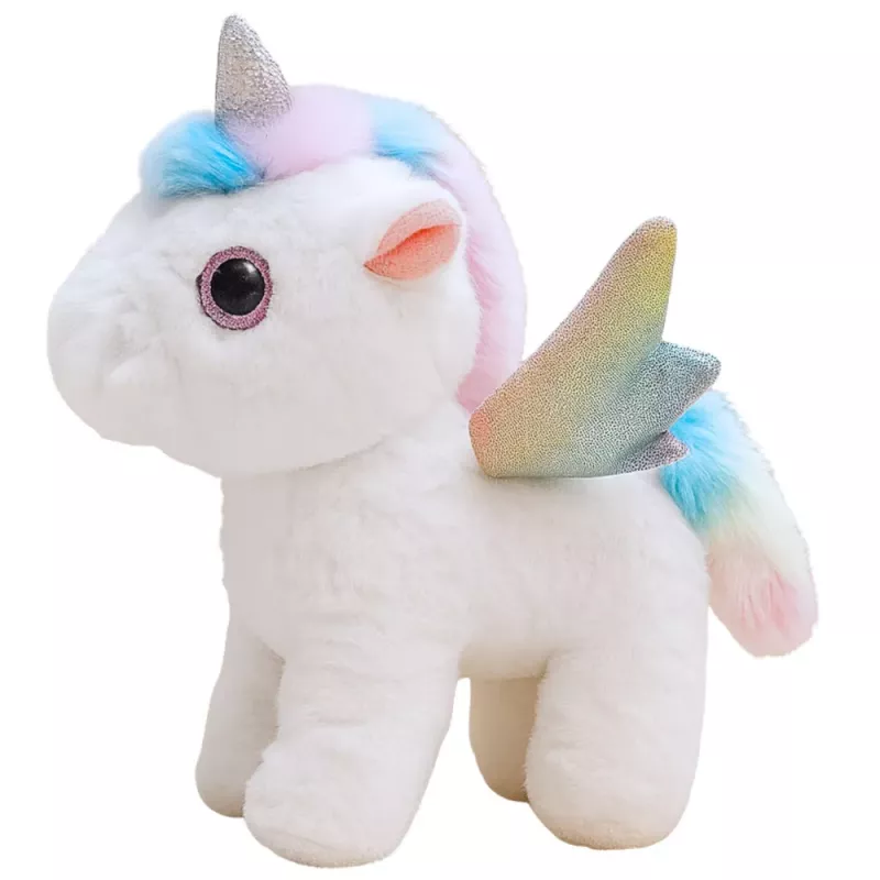 LEAN TOYS Unicornio de peluche interactivo se mueve sonidos blanco 21 cm