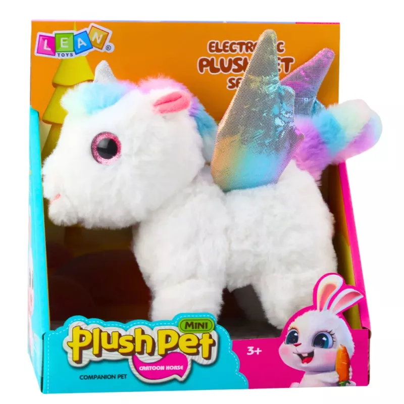 LEAN TOYS Unicornio de peluche interactivo se mueve sonidos blanco 21 cm