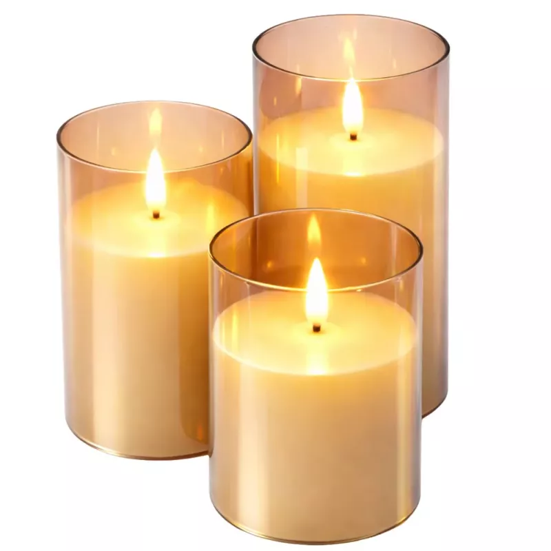 LEAN Set de velas eléctricas LED con mando a distancia, blanco cálido, 3 uds.