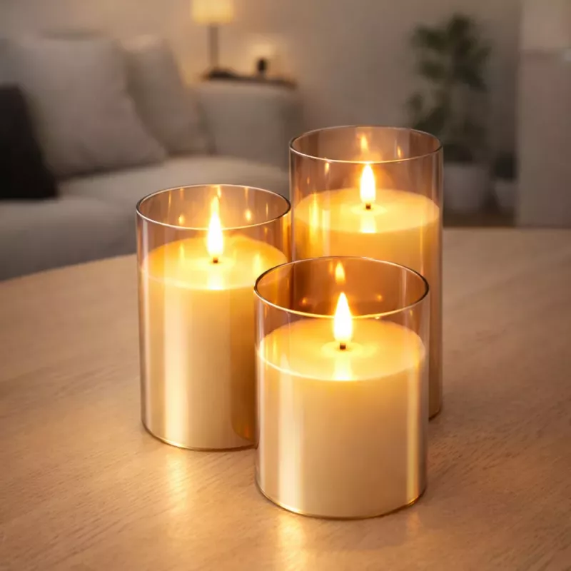 LEAN Set de velas eléctricas LED con mando a distancia, blanco cálido, 3 uds.