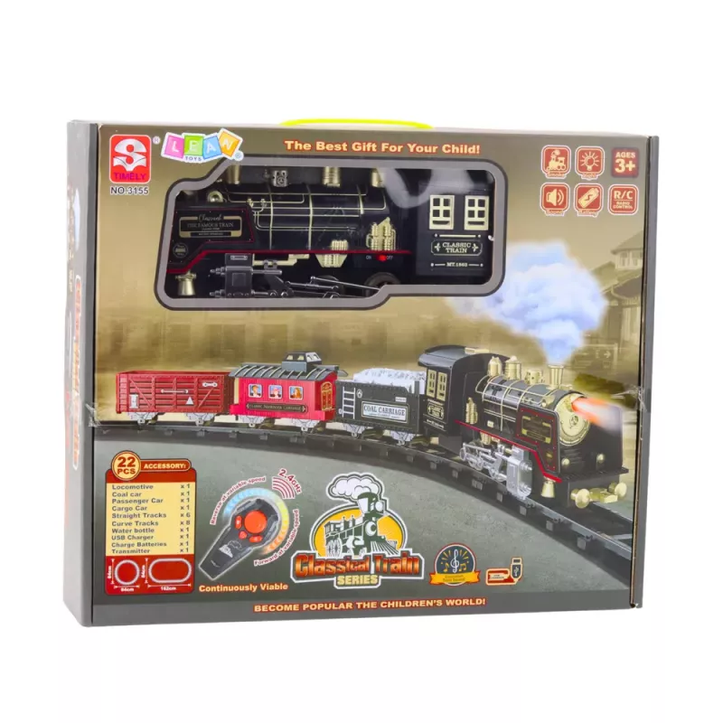 LEAN TOYS Locomotora teledirigida RC luces sonidos humo 22 piezas