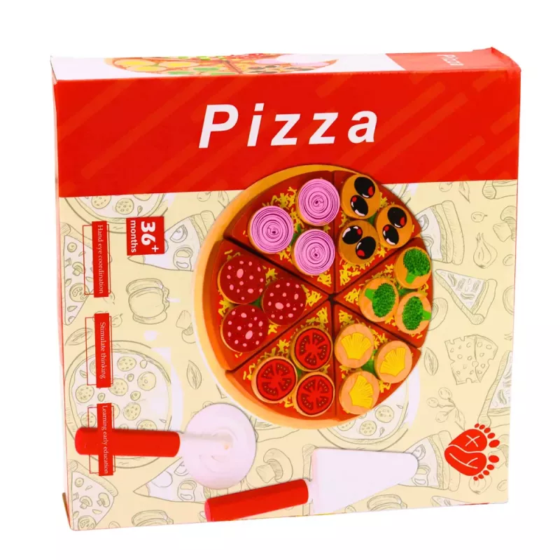 LEAN TOYS Set de pizza de madera para cortar con rueda de velcro y tabla de cortar